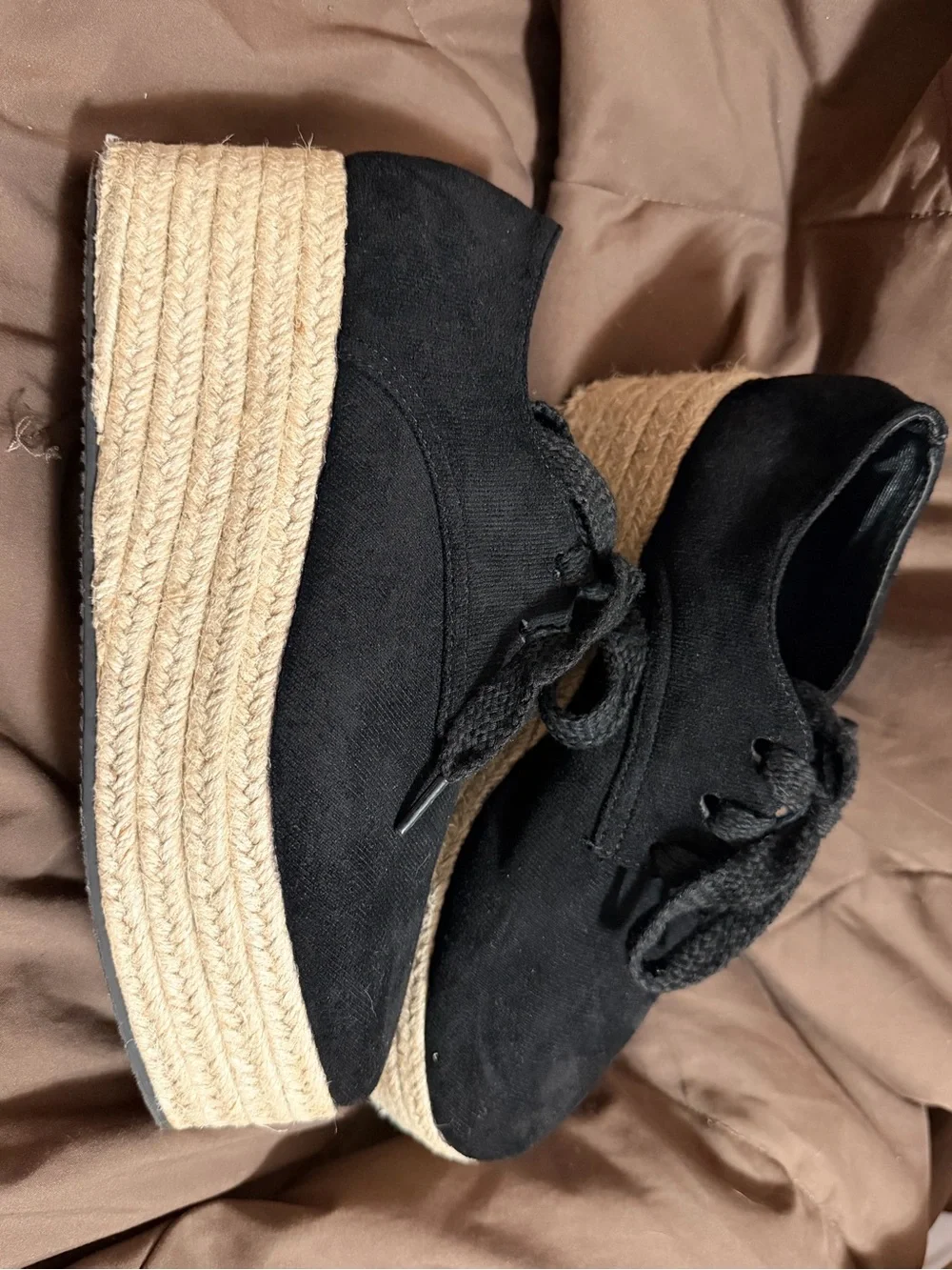 Women’s Black Wedge Espadrille Lace-Up Shoes